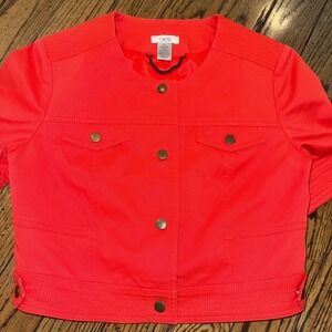 Cache' Women's Red Small Crop Button Up Short Sleeve Top Pockets‎
